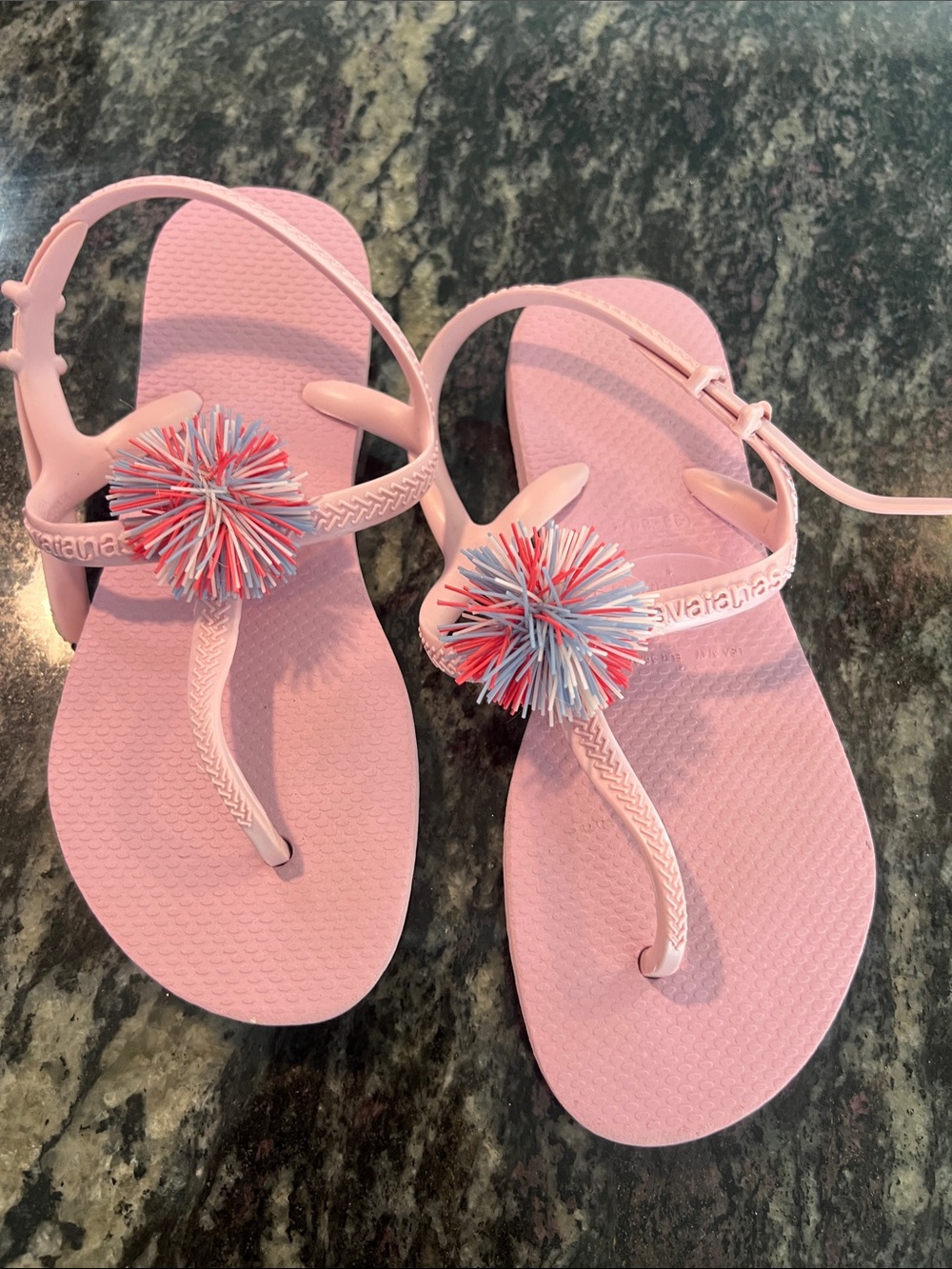 Girls Havaianas Pink Pom Pom  Sandals